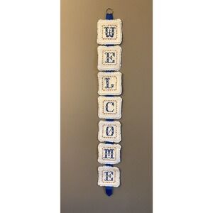 Vintage Cross Stitch "Welcome" Banner Wall Hanging Hand Made 5"x42"‎